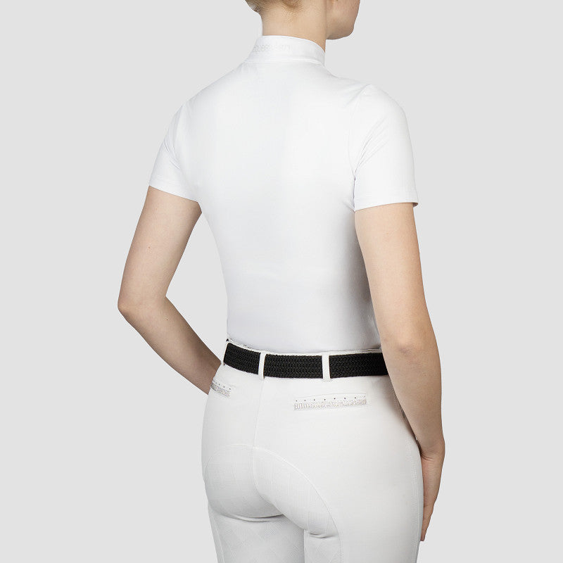 Horka Wedstrijdshirt Sabrina – Elegant Dames Showshirt met Korte Mouwen & Print - Wit