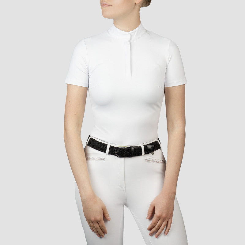 Horka Wedstrijdshirt Sabrina – Elegant Dames Showshirt met Korte Mouwen & Print - Wit
