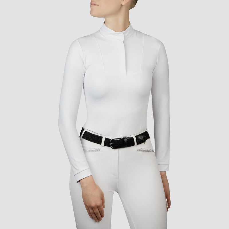Horka Wedstrijdshirt Taylor – Stijlvol Dames Showshirt met Print & Lange Mouw - Wit