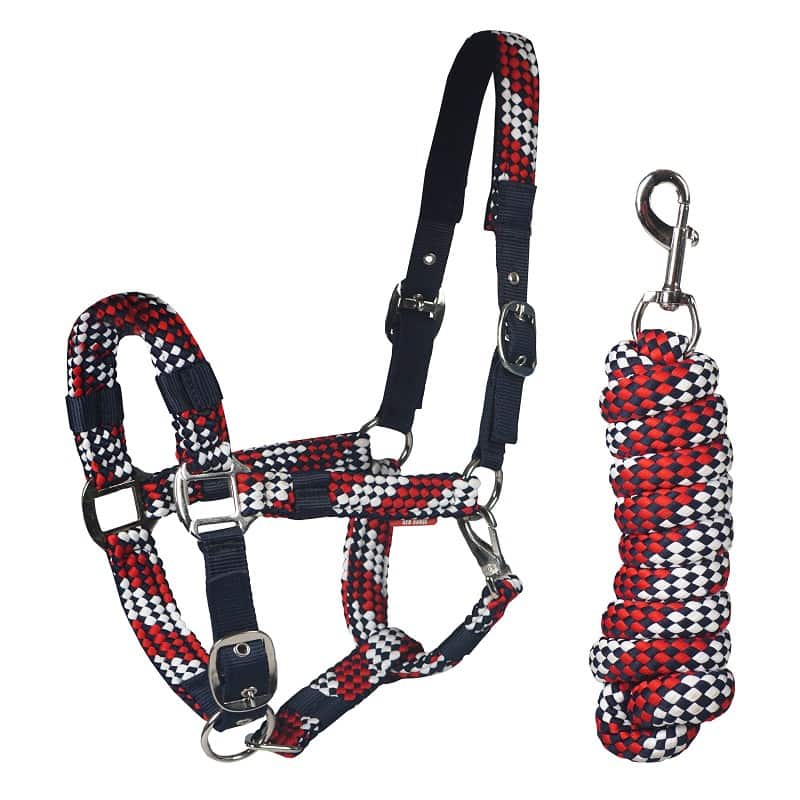Red Horse Halsterset Blauw – Verstelbaar & Comfortabel. De Horka Halstersets zijn verkrijgbaar bij Livin Horse shop. Frontaanzicht Horka Halsterset