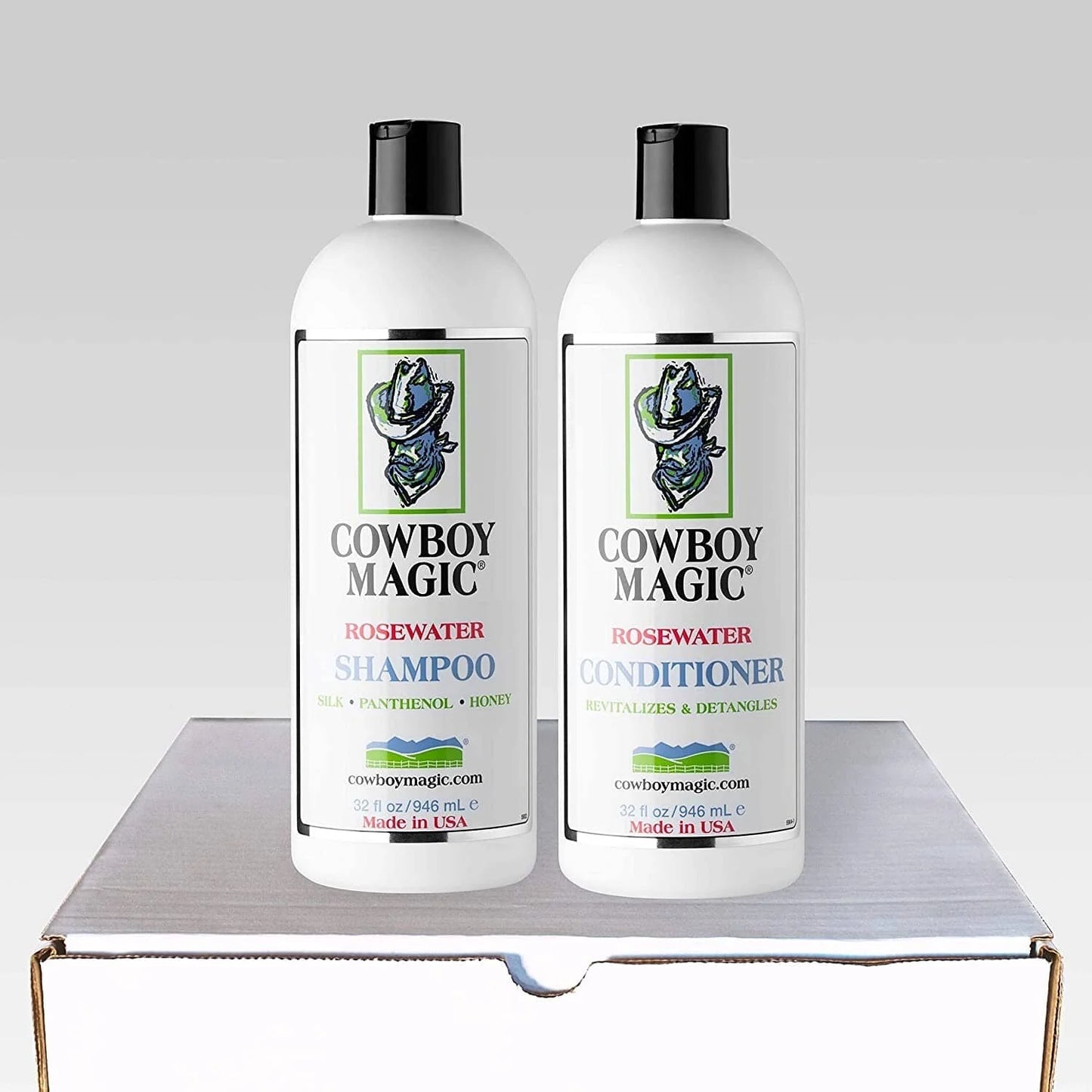 Cowboy Magic Shampoo & Conditioner Set 946 ml – Verzorgingsbundel voor Paard, Hond & Mens. Deze set Cowboy Magic is verkrijgbaar bij Livin Horse hop, dealer van Cowboy Magic