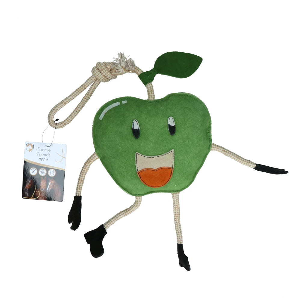 Excellent Horse Foodie Friends Apple. Voorkom verveling in de stal met de Excellent Horse Foodie Friends Apple! Duurzaam paardenspeelgoed van leer & touw – veilig, ophangbaar én ideaal om op te knabbelen.