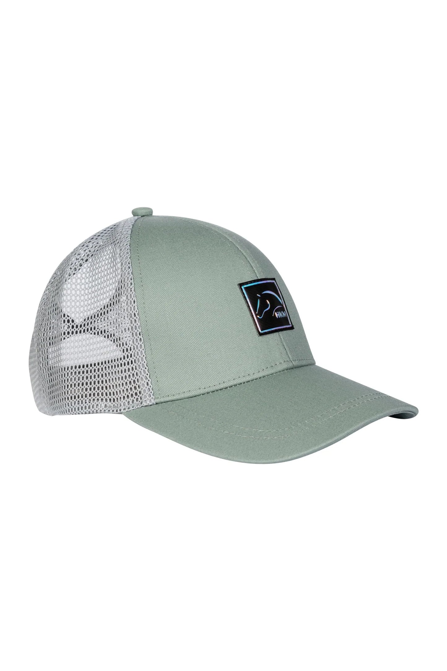 HKM Baseballpet Harbour Island Salie. Bestel de HKM Sports Baseballpet Harbour Island Salie bij Livin Horse Shop. Stijlvolle ruiterpet met mesh-inzet, holografisch logo, klittenband en uitsparing voor varkensstaart.