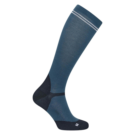 “HVP Jaimy Sokken Deep Sea Blue – stijlvolle HV Polo paardrijsokken met compressie, mesh ventilatie & lurex accenten. Comfortabel en modieus in het zadel!”