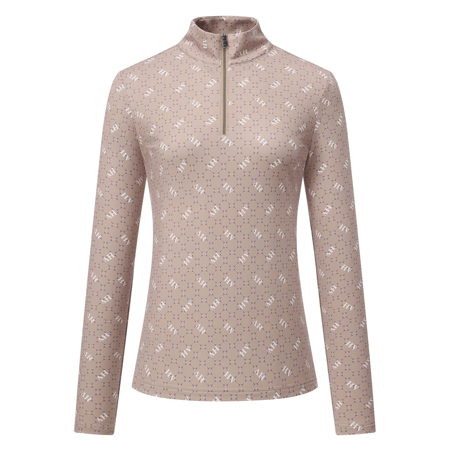 HV Polo Top Peggy shirt champagne met zijdezacht tech jersey, 4-way stretch en UV-bescherming. Modieus, comfortabel en perfect voor trainingen en wedstrijden.