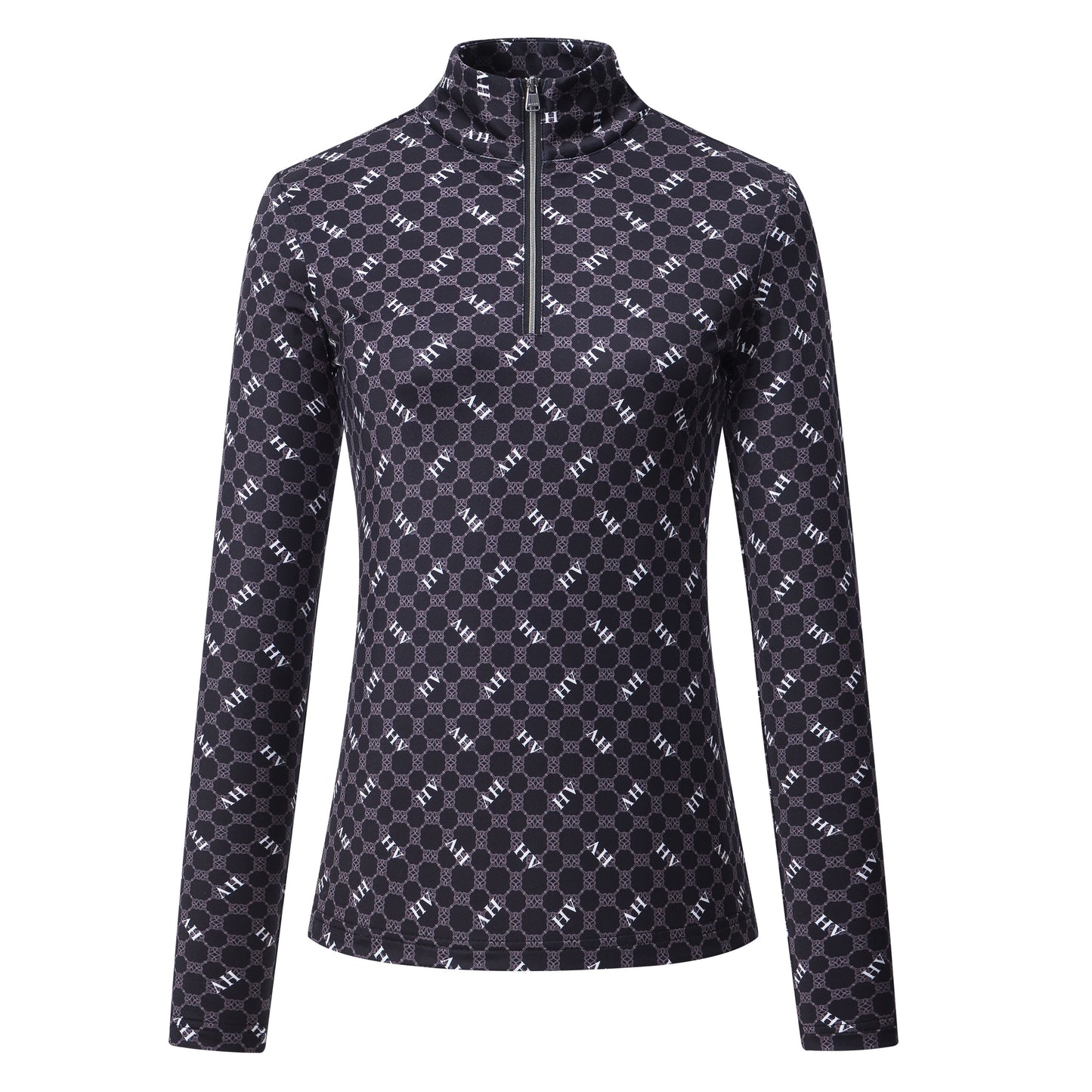 HV Polo Top Peggy shirt zwart met zijdezacht tech jersey, 4-way stretch en UV-bescherming. Modieus, comfortabel en perfect voor trainingen en wedstrijden.