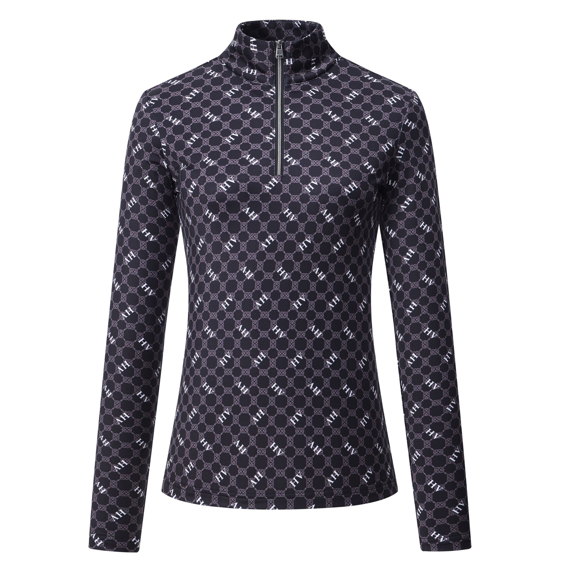 HV Polo Top Peggy shirt zwart met zijdezacht tech jersey, 4-way stretch en UV-bescherming. Modieus, comfortabel en perfect voor trainingen en wedstrijden.