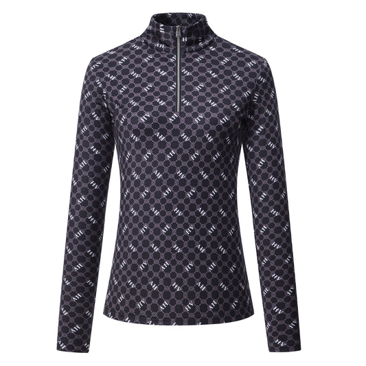 HV Polo Top Peggy shirt zwart met zijdezacht tech jersey, 4-way stretch en UV-bescherming. Modieus, comfortabel en perfect voor trainingen en wedstrijden.