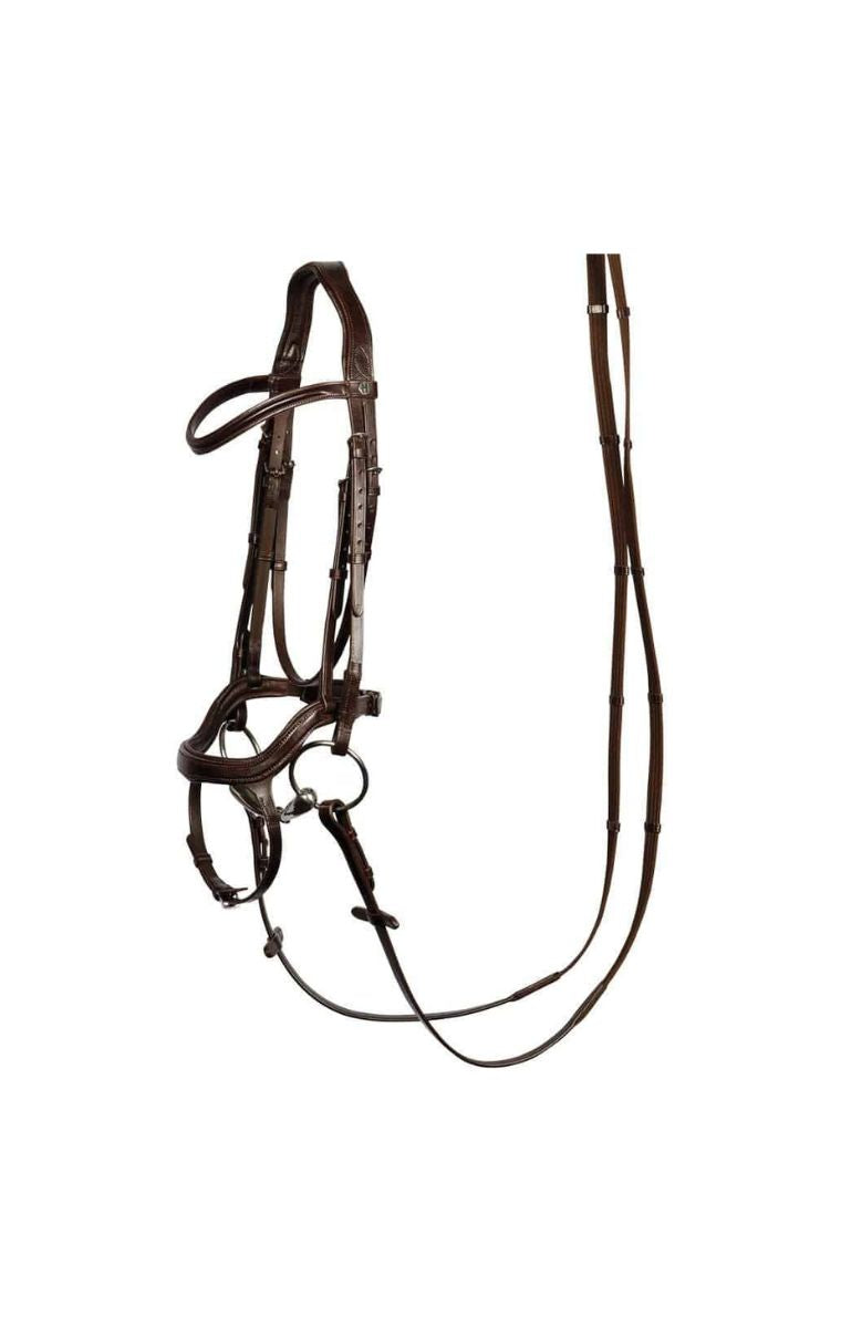 Harry’s Horse Hoofdstel Anatomic Bruin – Anatomisch Lederen Hoofdstel met Sperriem en Webband Teugels. Hoofstellen voor paard en pony zijn verkrijgbaar bij Livin Horse Shop, dealer van LeMieux, Horka en HKM.