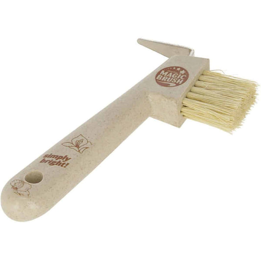 Magic Brush Hoevenkrabber Gerecycled. Duurzame Magic Brush Paarden Hoevenkrabber van 60% gerecycled plastic met rijst- en strovezels. Voorzien van metalen schraper en borsteltje. Milieuvriendelijk en stevig.