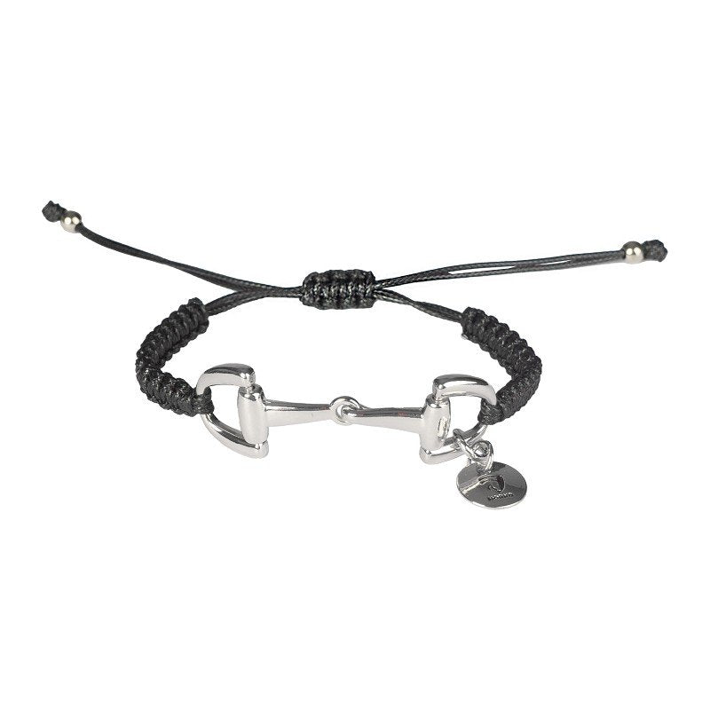 Stijlvolle Horka armband met gevlochten blauw wax-polyester garen en zilveren metalen bitje. Verstelbaar van 16 tot 24 cm. Verkrijgbaar bij Livin Horse Shop.