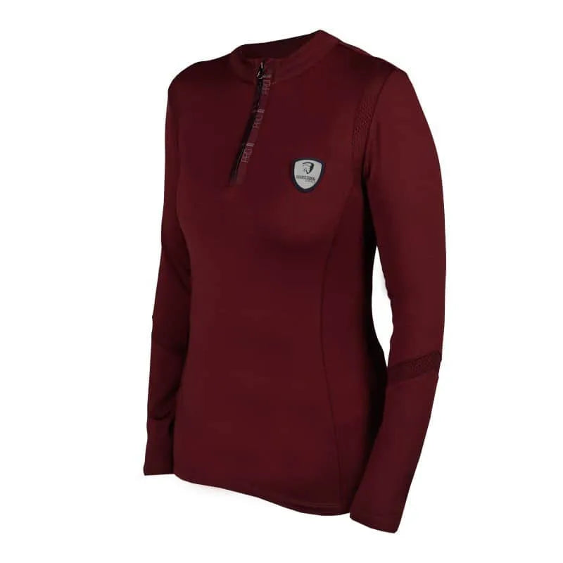 Horka Dames Shirt Pully Grace bordeaux. Horka Dames Shirt Pully Grace bordeaux is een ademend en sneldrogend ruitershirt met Polygiene behandeling en korte rits. Comfortabel, stijlvol en ideaal voor elke ruiter.