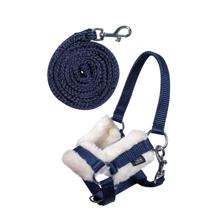 HKM Halsterset Hobby Horse Donkerblauw. Hobby Horsing, horse Hobby, stokpaard, stokpaardje. Frontaanzicht HKM Halsterset Hobby Horse Donkerblauw