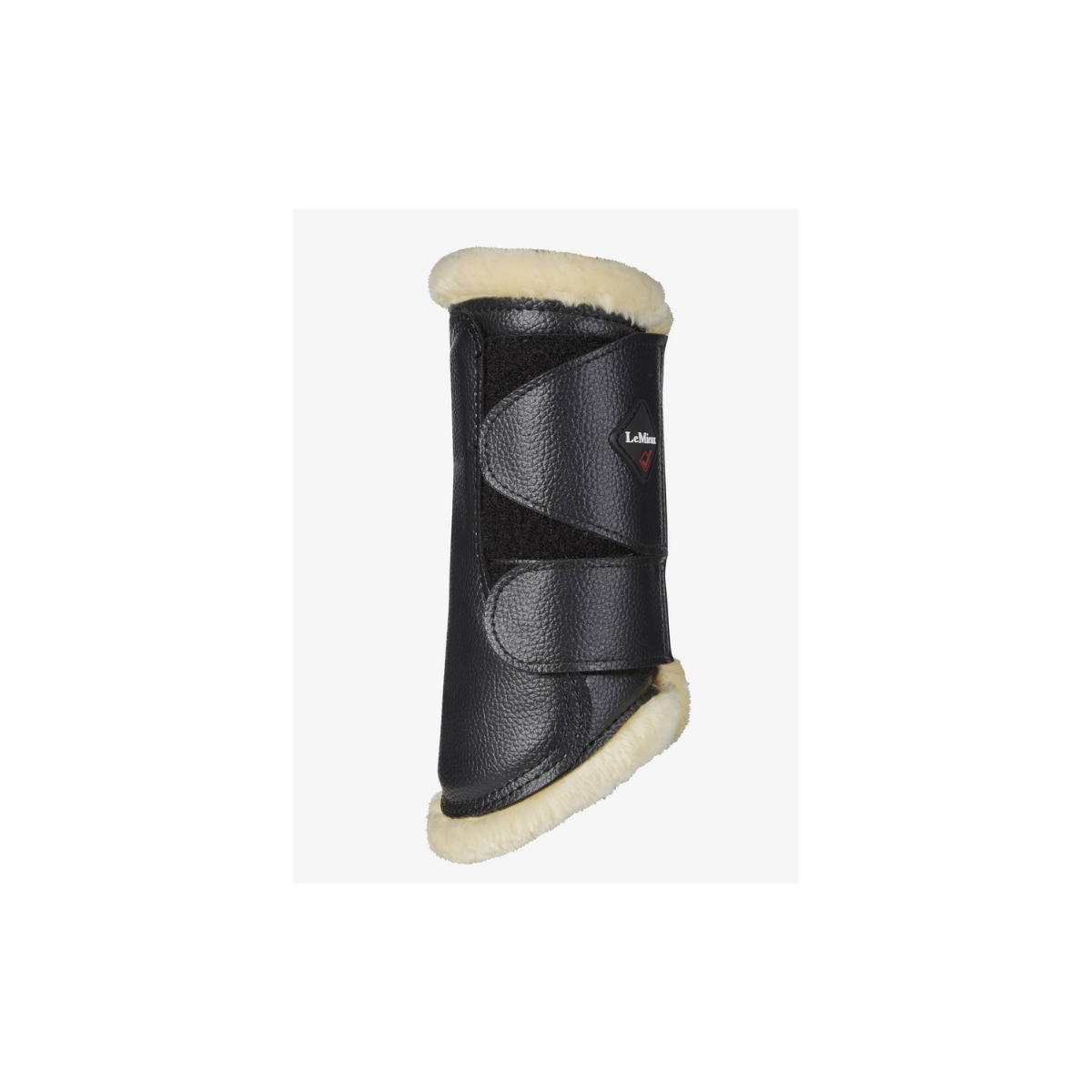 LeMieux fleece brushing boots zwart/naturel – zacht, sterk en stijlvol. Voor- en achterbenen. Comfort & bescherming in één. Shop nu bij Livin Horse Shop! Frontaanzicht beenbescherming voor paard en pony - beenbeschermers