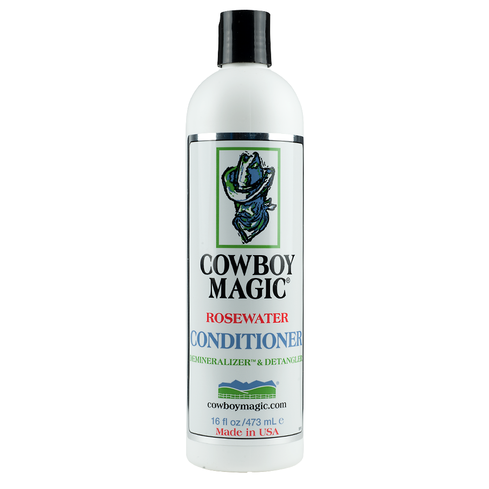 Cowboy Magic Rosewater Conditioner 473 ml – Hydraterende Conditioner voor Paarden. Deze producten van cowboy magic zijn verkrijgbaar bij livin horse shop. verzorgingsproducten