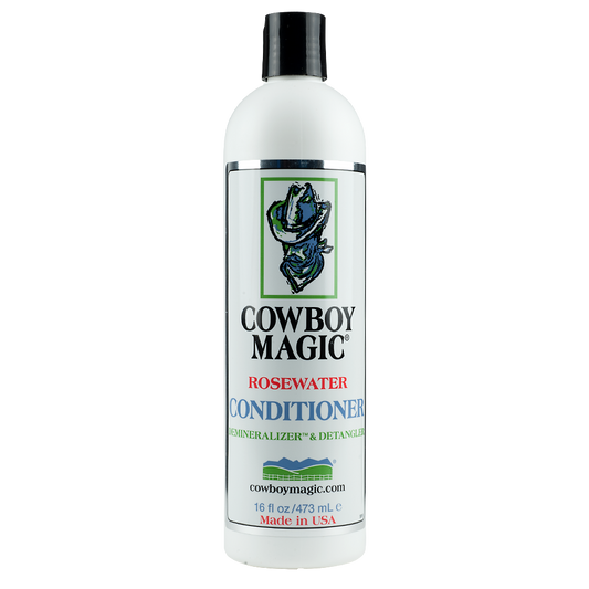 Cowboy Magic Rosewater Conditioner 473 ml – Hydraterende Conditioner voor Paarden. Deze producten van cowboy magic zijn verkrijgbaar bij livin horse shop. verzorgingsproducten