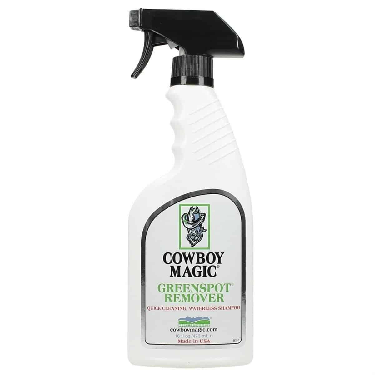 Cowboy Magic Greenspot Remover – Droogshampoo voor Paarden. De producten van cowboy magic zijn verkrijgb aar bij cowboy magic, dealer van livin horse shop. Verzorgingsproduct voor poaard en pony, cowboy magic