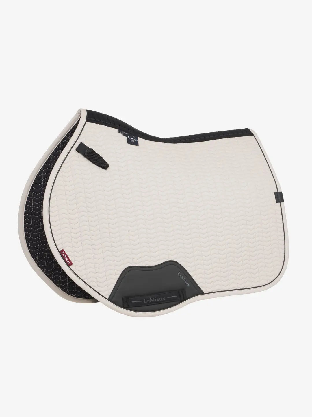 LeMieux Zadeldekje Essence Eurojump Square Stone. Dit nieuwe LeMikeux Zadeldekje is verkijgbaar bij Livin Horse Shop. Frontaanzicht LeMieux Zadeldekje Stone