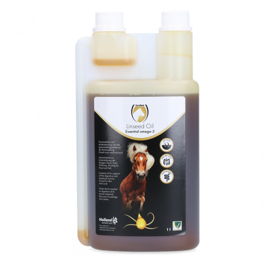 Excellent Lijnzaadolie ondersteunt de spijsvertering, darmwerking en vachtverzorging van je paard. 100% koudgeperst. Nu verkrijgbaar bij Livin Horse Shop!