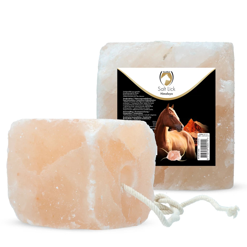 Koop de Excellent Liksteen Himalaya 2,3 kg bij Livin Horse Shop. 100% puur Himalayazout, rijk aan mineralen, bikkelhard en voorzien van touw. Ideaal tegen verveling en zouttekort!