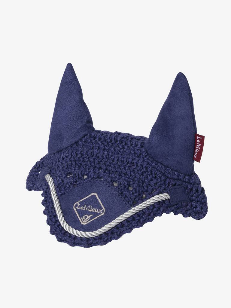 LeMieux Toy Pony Fly Hood Ink Blue – Mini oornetje met Suède Oren voor Speelgoed Pony. Dit oornetje is verkrijgbaar bij Livin Horse shop. Frontaanzicht oornetje voor toy pony