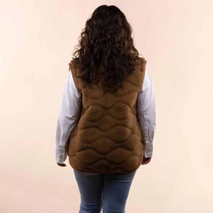 Moonrise Wollen Dames Vest 3D Print – Luxe 100% Merino Wol met Houten Knopen & Zakken
