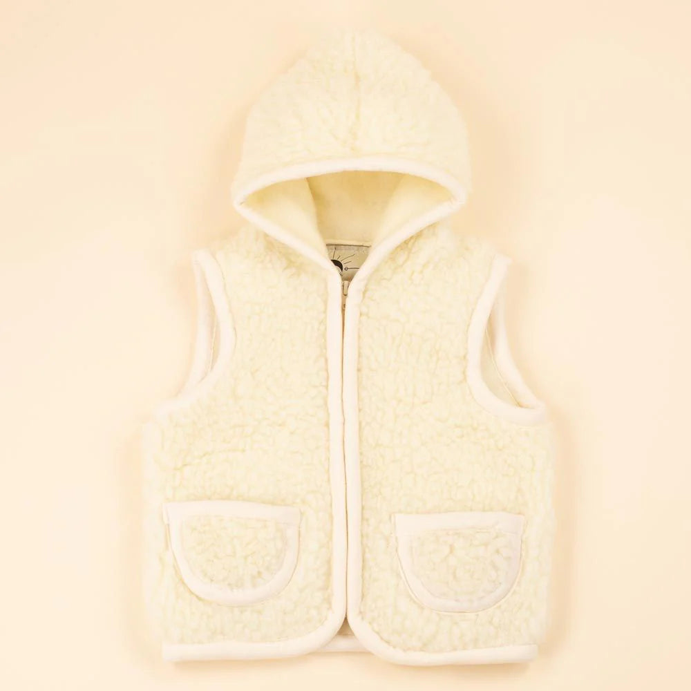 Kids vest wool beige hooded Aruna