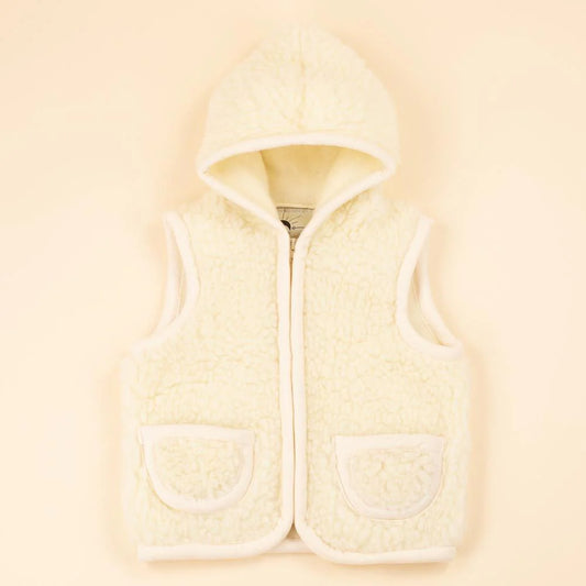 Kids vest wool beige hooded Aruna