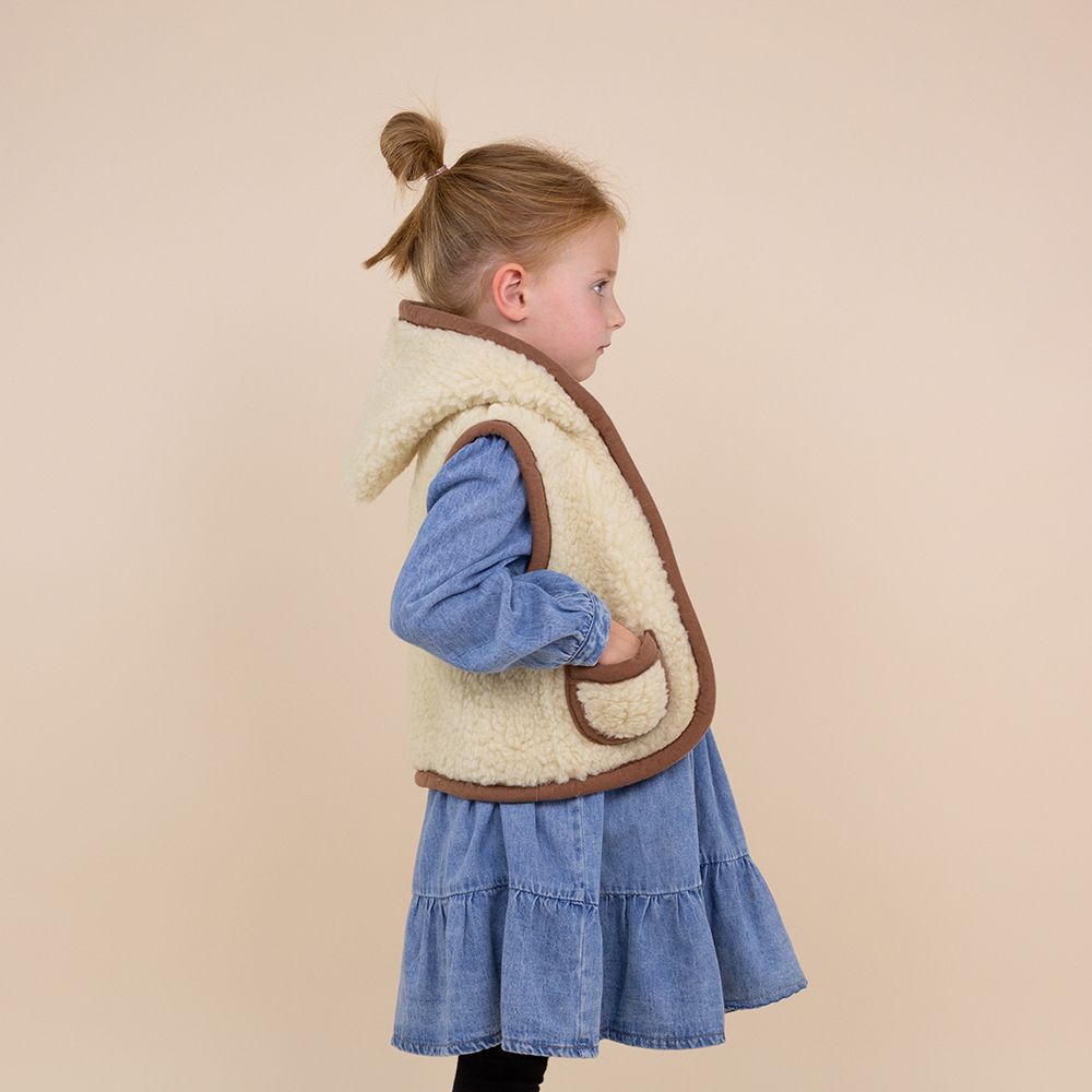 Moonrise Kinder Wollen Vest Bruin met Capuchon – Zachte Bodywarmer van Wol voor Jongens & Meisjes