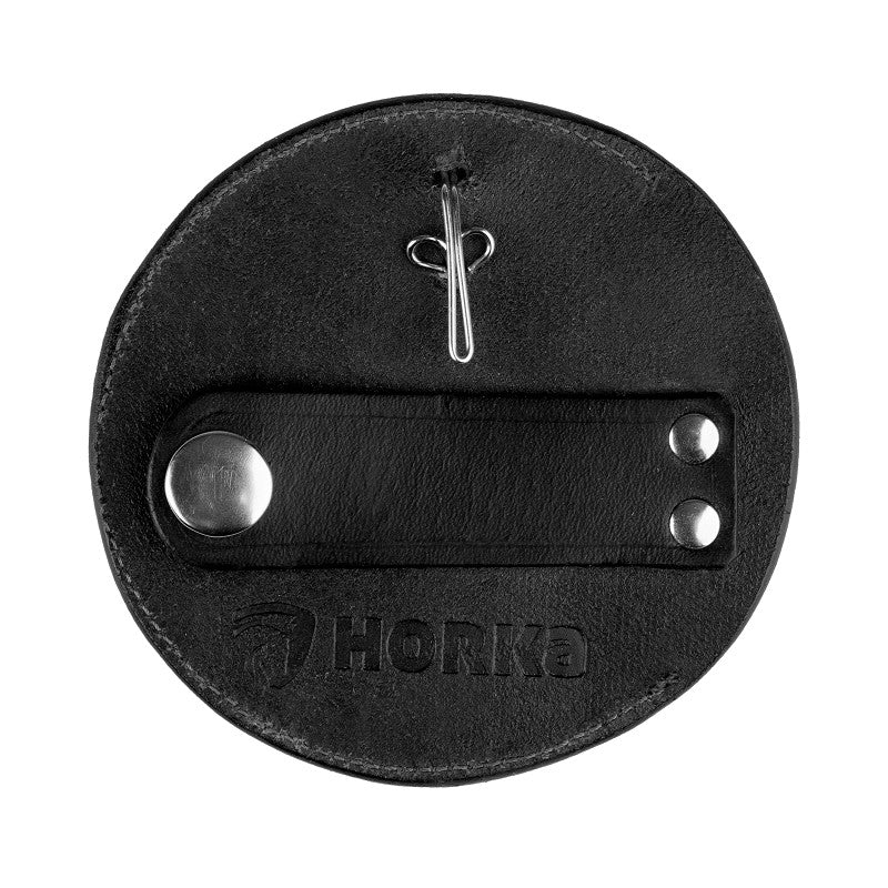 Horka Competition Number De Luxe Round Black – Leather Start Number with Pin and Push Button
