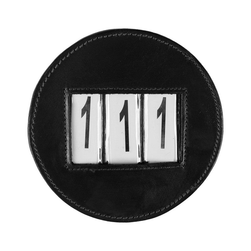 Horka Competition Number De Luxe Round Black – Leather Start Number with Pin and Push Button