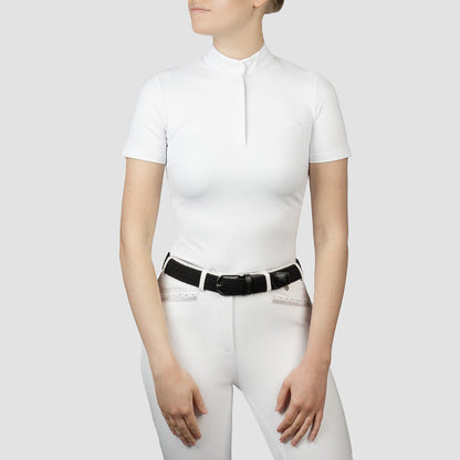 Horka Wedstrijdshirt Sabrina – Elegant Dames Showshirt met Korte Mouwen & Print - Wit
