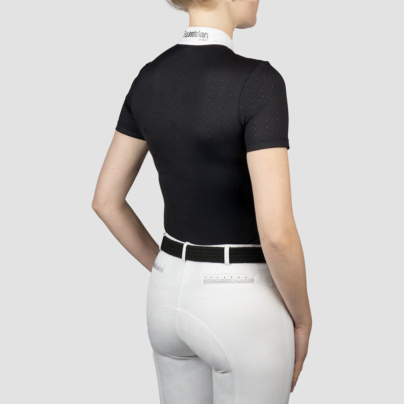 Horka Wedstrijdshirt Sabrina – Elegant Dames Showshirt met Korte Mouwen & Print - Zwart