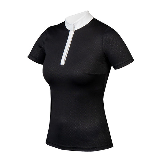 Horka Wedstrijdshirt Sabrina – Elegant Dames Showshirt met Korte Mouwen & Print - Zwart