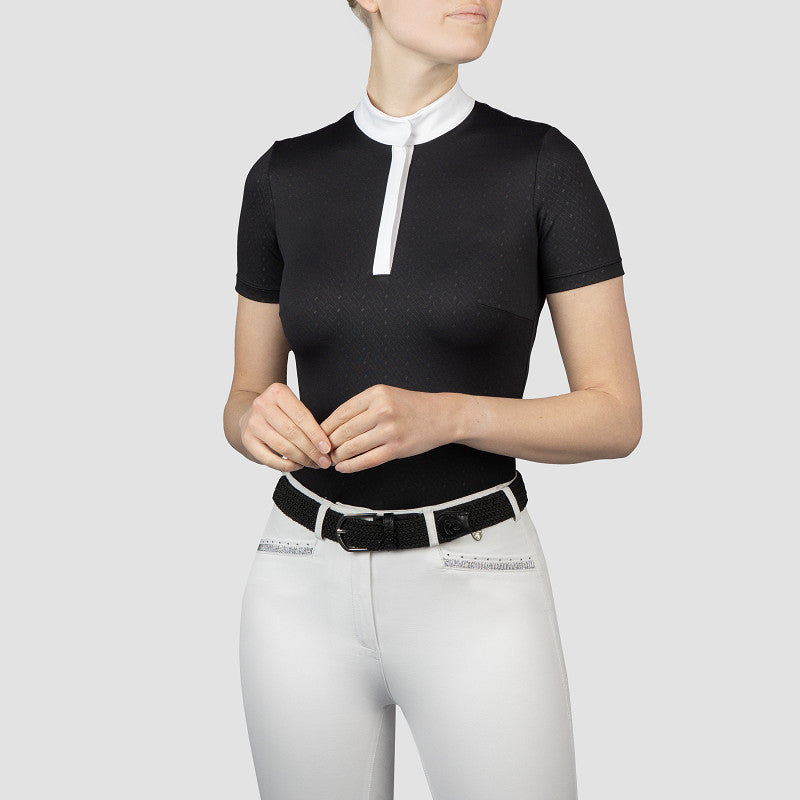 Horka Wedstrijdshirt Sabrina – Elegant Dames Showshirt met Korte Mouwen & Print - Zwart