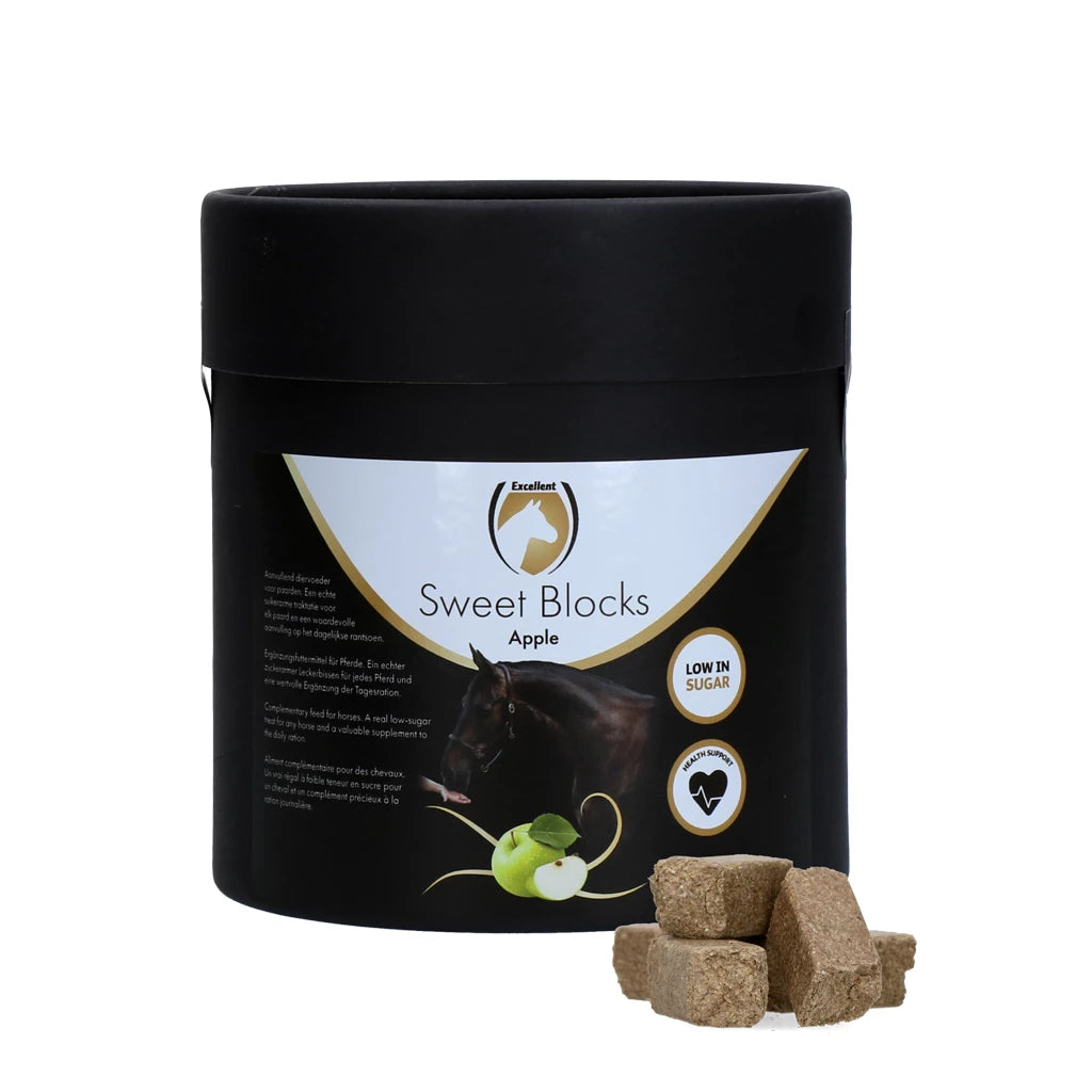 Excellent Horse Sweet Blocks Appel 1,2 kg: smakelijke, suikerarme paardensnoepjes in stevige brokvorm. Niet kruimelend ✓ Ideale beloning ✓ Bestel nu online!
