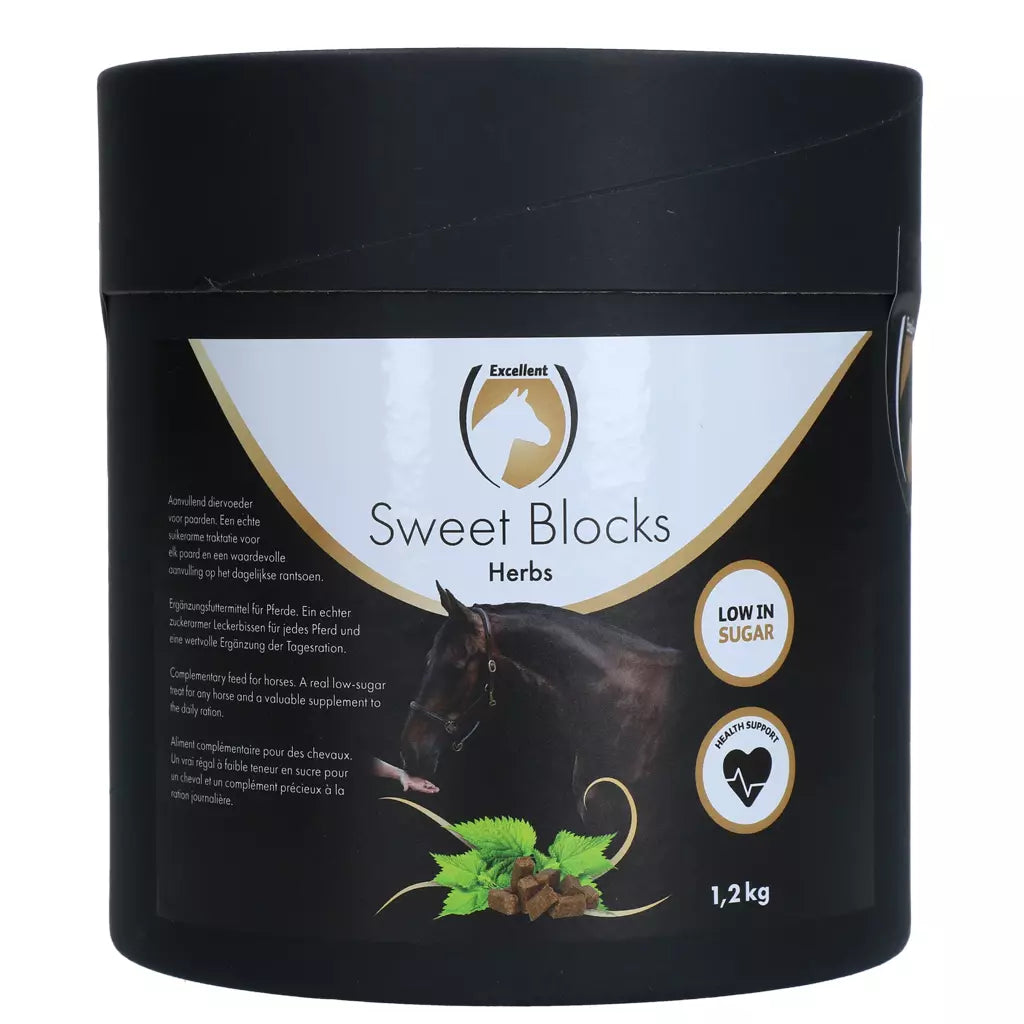 Excellent Horse Sweet Blocks Herbs 1,2 kg: smakelijke, suikerarme paardensnoepjes met kruiden. Stevige brokken, niet kruimelend ✓ Bestel nu online!