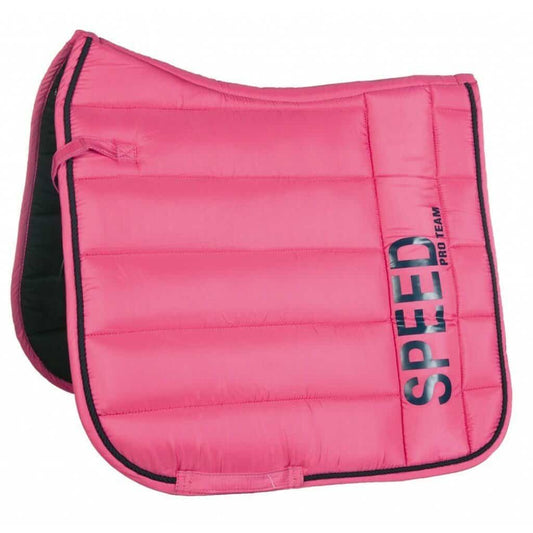 HKM Sports Pro Team zadeldekje met ‘Speed’ opdruk. Wasbaar, droger-proof, 100% polyester en gevuld met schuim & watten. Met stevige klittenband- en singellussen.