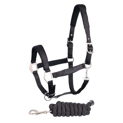 Harry’s Horse HALSTER satijn. Luxe zwart halster met satijn en neopreen, verstelbaar & bedrukkingsklaar. Incl. 2m touw. Ideaal voor promotie of personalisatie!