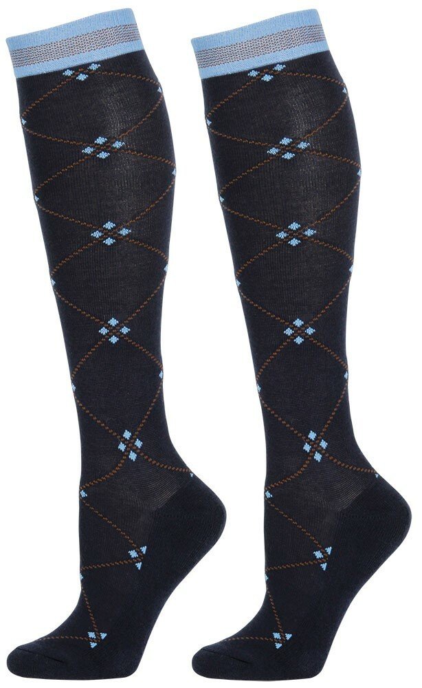 Harry’s Horse Kousen Square Mood-Indigo met stijlvol ruitmotief. Comfortabele paardrijsokken van katoenmix, perfect onder rijlaarzen.