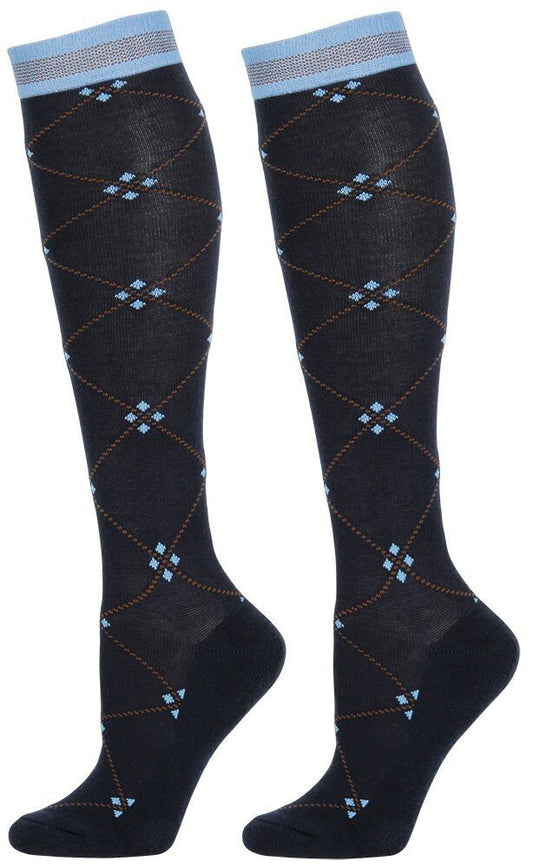 Harry’s Horse Kousen Square Mood-Indigo met stijlvol ruitmotief. Comfortabele paardrijsokken van katoenmix, perfect onder rijlaarzen.