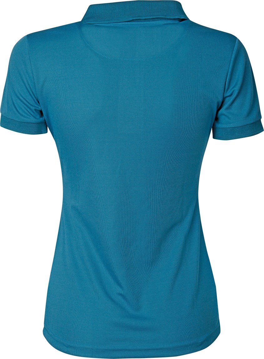 Harry’s Horse Poloshirt Cote d'Azur Larkspur met korte mouwen, knoopsluiting en Equestrian Society logo op de borst. 100% micropolyester voor comfort en stijl tijdens het paardrijden.