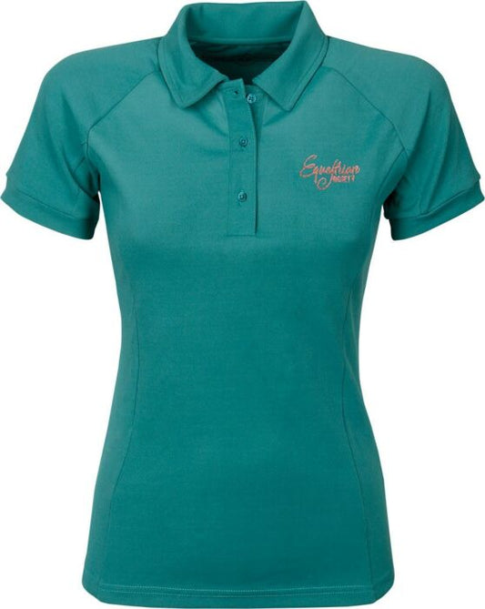 Het Harry’s Horse Poloshirt Stella Green in maat XS is een sportief poloshirt van micropolyester met korte mouwen, knoopsluiting en metallic print op de borst.