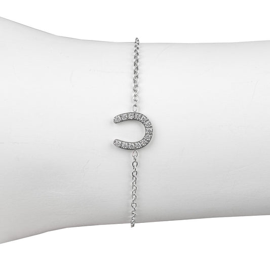 Horka armband met hoefijzer en strass steentjes. Gemaakt van roestvrijstaal en verstelbaar van 17–21 cm. Een stijlvol accessoire voor paardenliefhebbers.