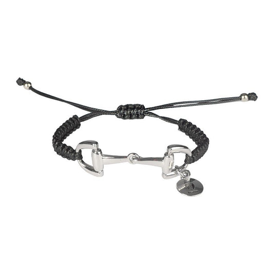 Stijlvolle Horka armband met gevlochten blauw wax-polyester garen en zilveren metalen bitje. Verstelbaar van 16 tot 24 cm. Verkrijgbaar bij Livin Horse Shop.

