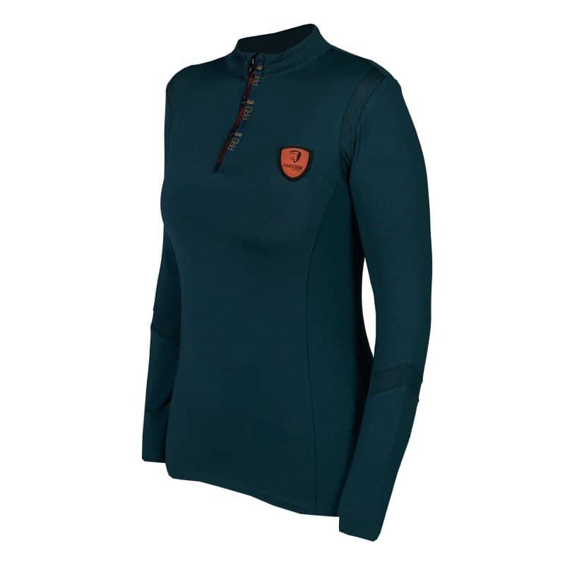 Horka Dames Shirt Pully Grace groen is een sneldrogend en ademend ruitershirt met Polygiene behandeling en korte rits. Comfortabel, stijlvol en ideaal voor actief paardrijden.