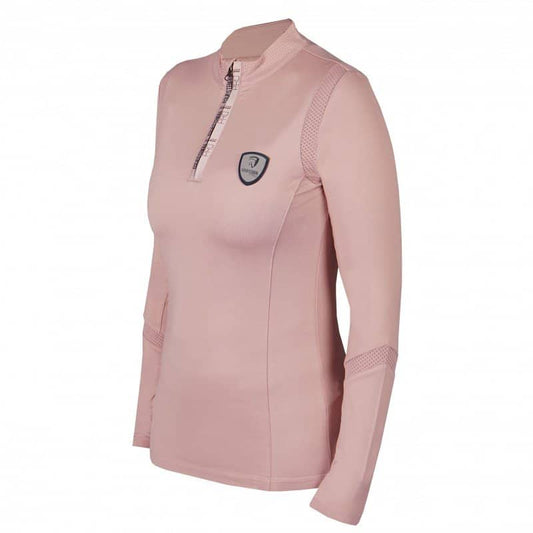 Horka Dames Shirt Pully Grace mauve/rose is een sneldrogend en ademend ruitershirt met Polygiene behandeling en korte rits. Comfortabel, stijlvol en ideaal voor actief paardrijden.