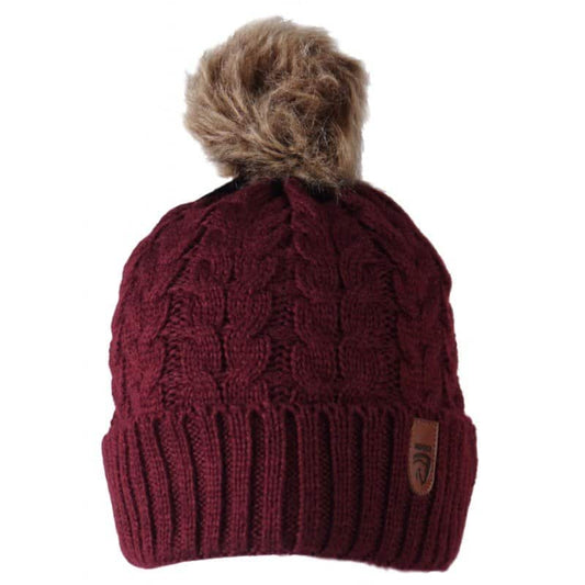 Koop de Horka Muts Bordeaux bij Livin Horse Shop. Gebreide muts met fleecevoering en afneembare pompon van imitatiebont. Warm, stijlvol en comfortabel.