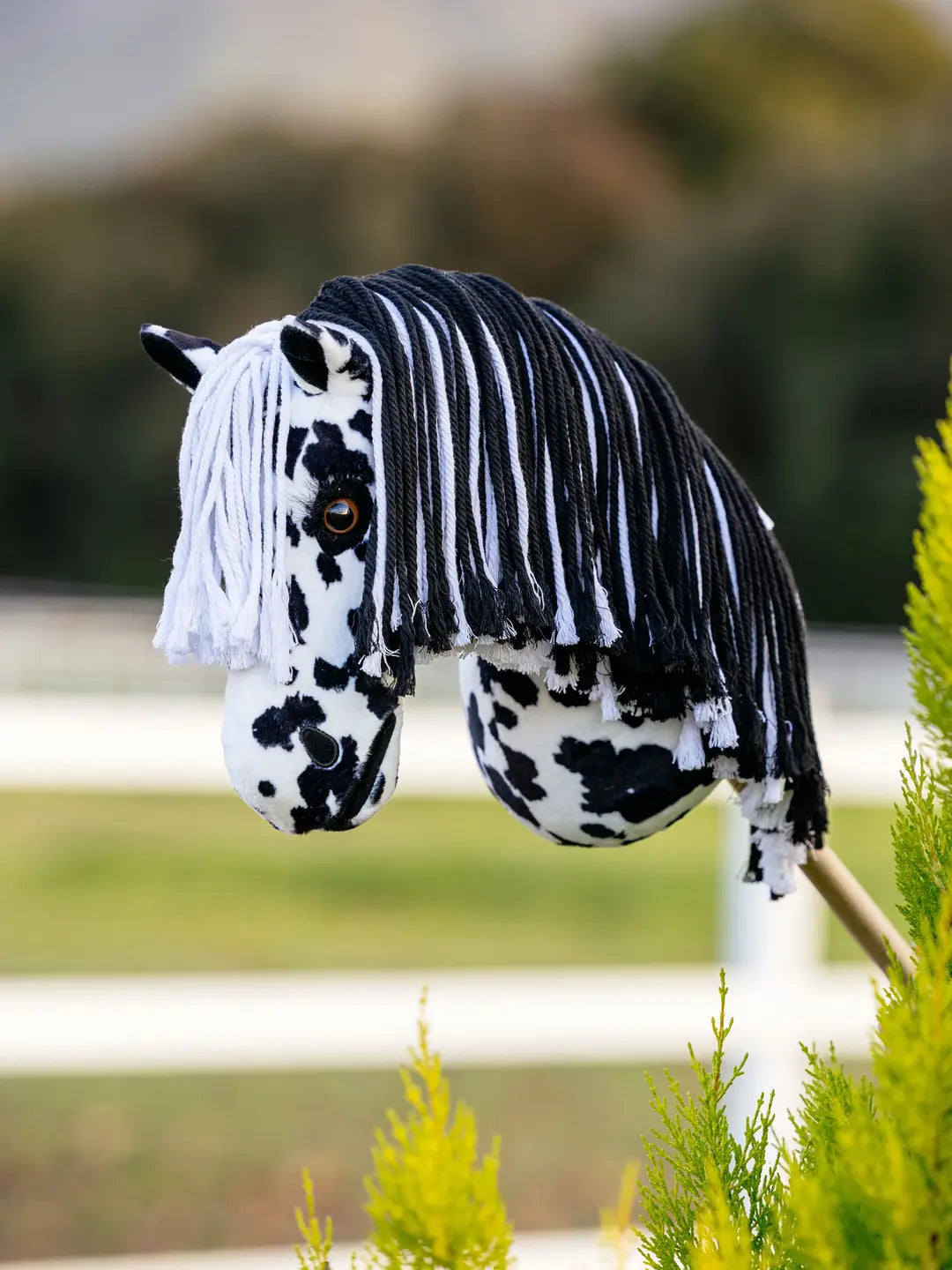 LeMieux Hobby Horse Stokpaardje Dakota in grijs met gevlekte Appaloosa-vacht en vlechtbare manen. Paardenspeelgoed voor kinderen vanaf 3 jaar, inclusief klittenbandmond voor accessoires.