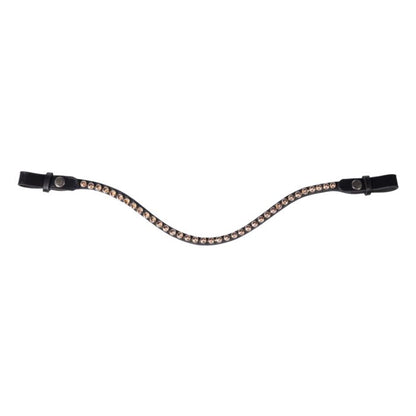 Luxe Frontriem Passion in barnsteen kleur, gemaakt van kwaliteitsleer. U-vormige frontriem met glitterstenen en handige drukknoopsluiting voor hoofdstel.